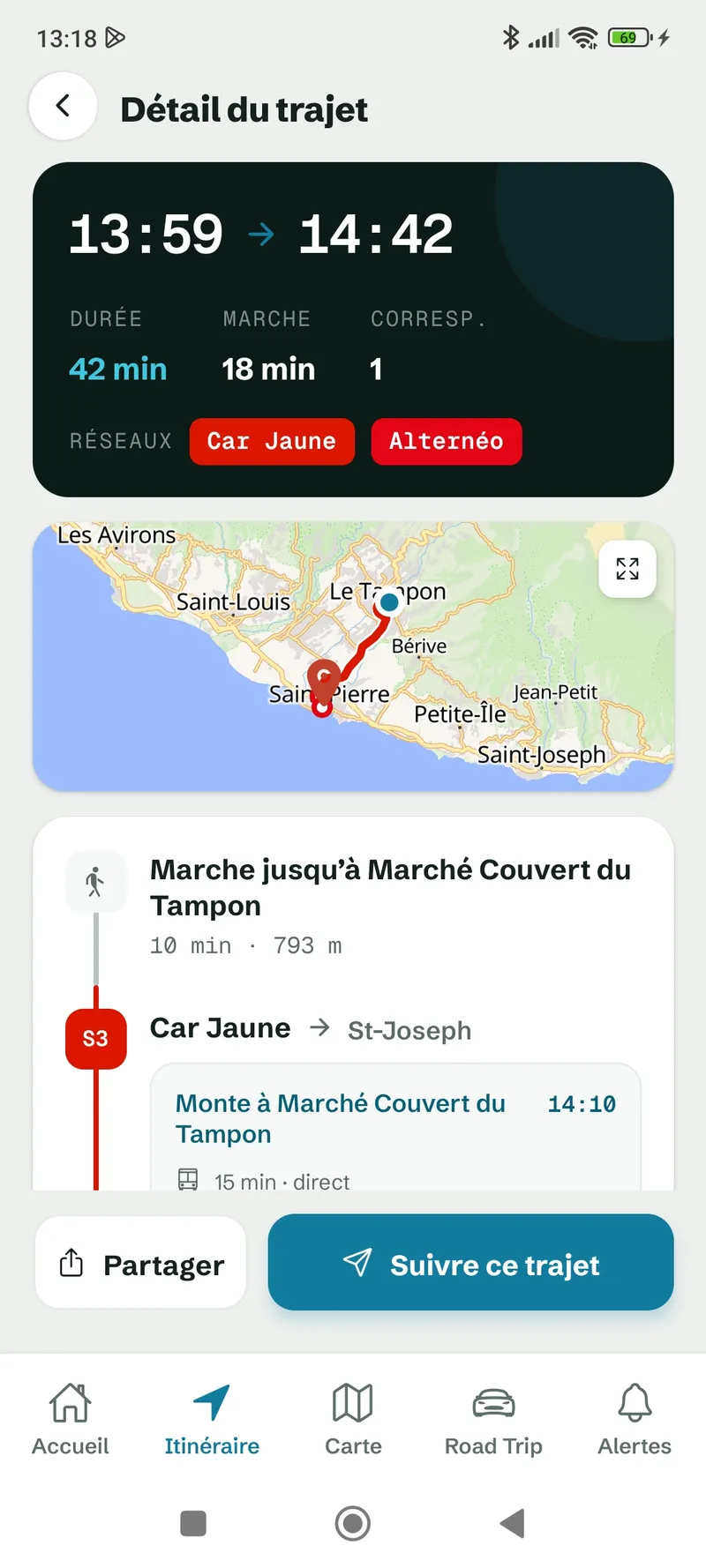 Mob974 — écran Détail du trajet