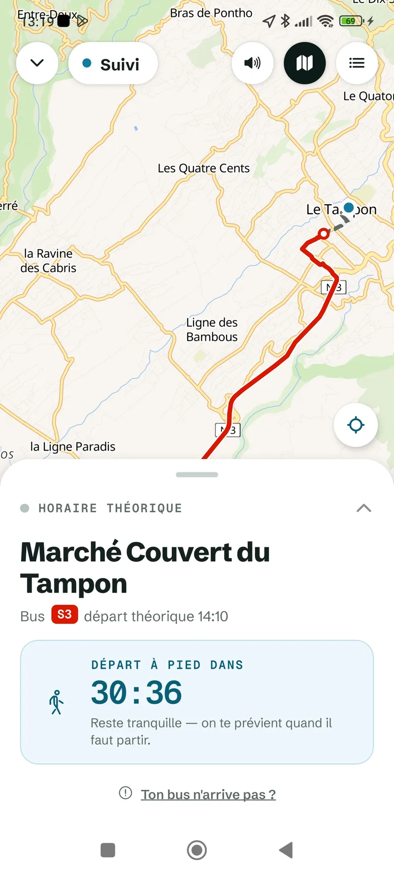 Mob974 — écran Suivi sur la carte